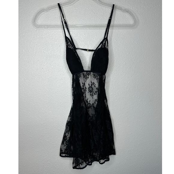 Victoria’s Secret Very Sexy Black Sheer Lace Nightie Open Back Slip Lingerie - Picture 6 of 12
